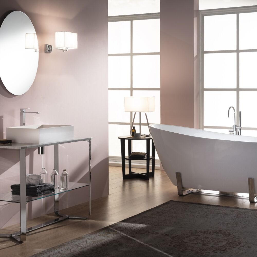 Gaia Mobili - complementi - mobili - new style - flat 2 - lavabo in resina con mobile in ottone cromato