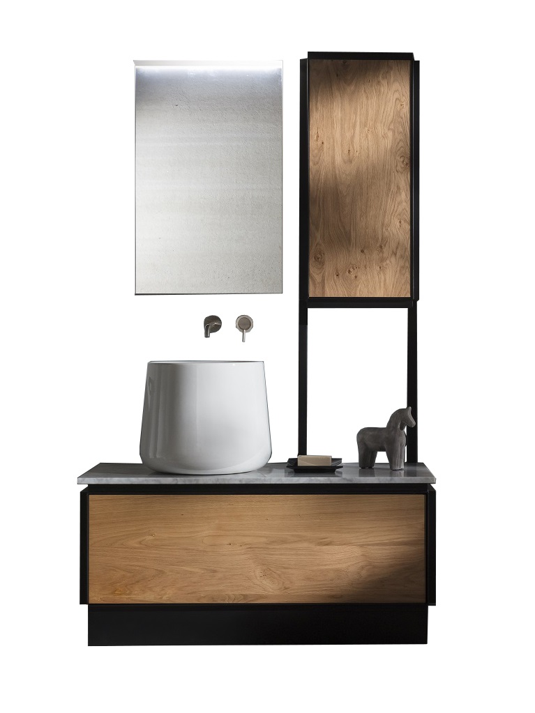 Gaia Mobili - complementi – industrial – mobili - metrò - lavabo in appoggio in ceramica e mobile in ferro e legno