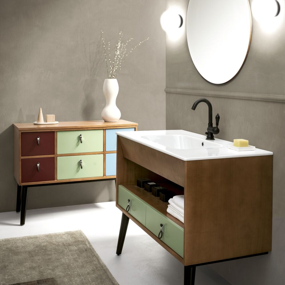 Gaia Mobili - complementi - mobili - new style - modì - lavabo in ceramica con mobile di noce tanganica