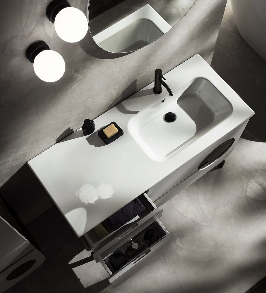 Gaia Mobili - complementi – mobili – studio - round 2 - lavabo in ceramica e mobile laccato