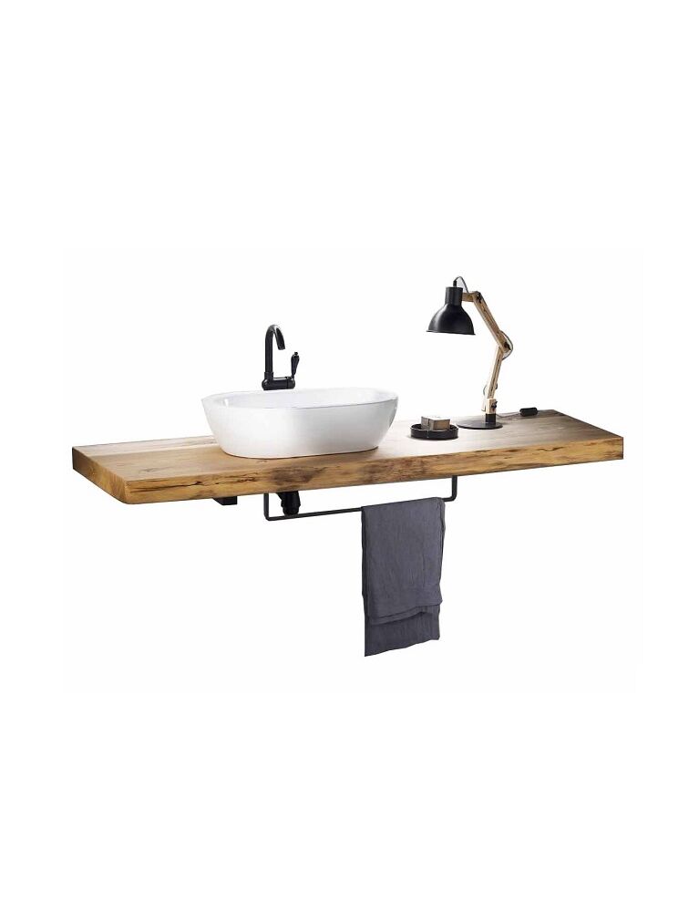 Gaia Mobili - complementi – industrial – mobili - wood 1 - lavabo in appoggio in ceramica e top in castagno naturale