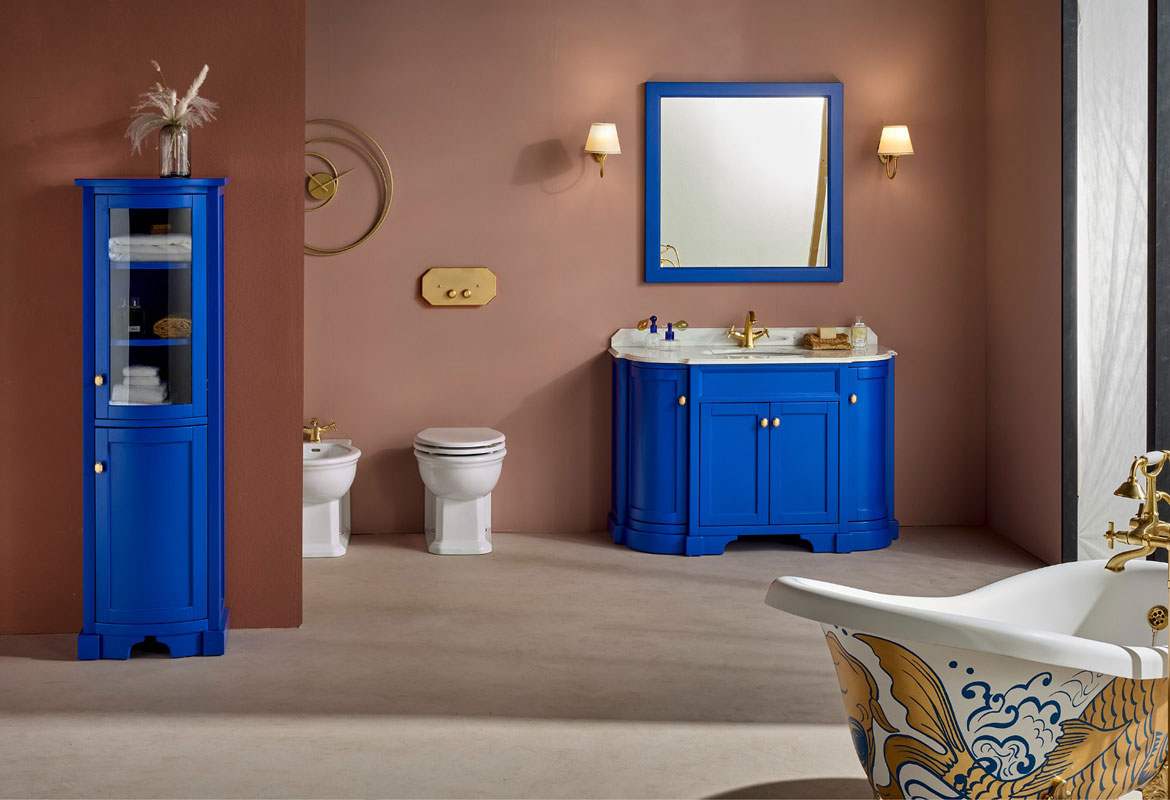Mobile bagno con specchio e vetrinetta color blu elettrico